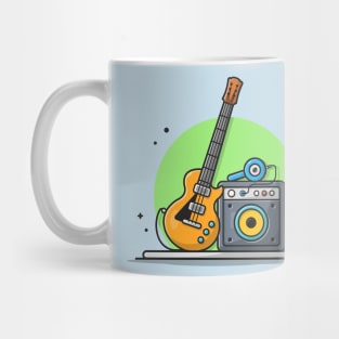 Guitar Electric with Sound Audio Speaker and Headphone Cartoon Vector Icon Illustration Mug